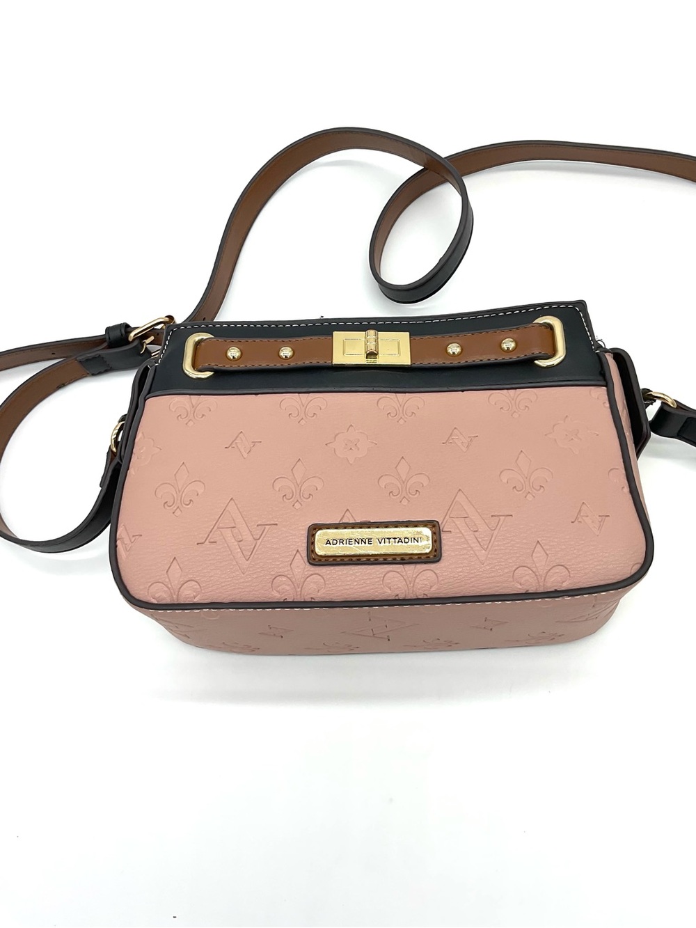 Adrienne Vittadini Pink, Black & Brown Embossed Crossbody Bag